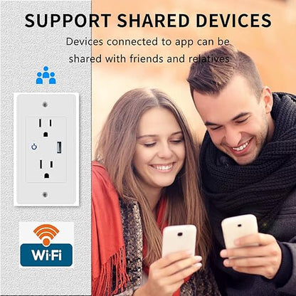 Jinvoo Smart WiFi Outlet Socket with USB 2 AC Individual Control by Smart Life app Compatible with Amazon Alxa Echo Google Assistant Remote Control Timer Schedule White 2 Pack