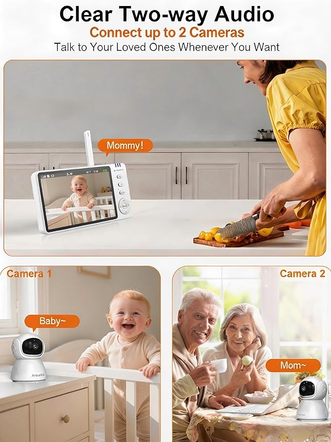 5" HD Video Baby Monitor with Camera and Audio, No WiFi Hack-Proof Security, Remote Pan-Tilt-Zoom, 100-Hour Battery Life in VOX Mode, 1000ft Range, Night Vision, Temperature & Cry Alerts