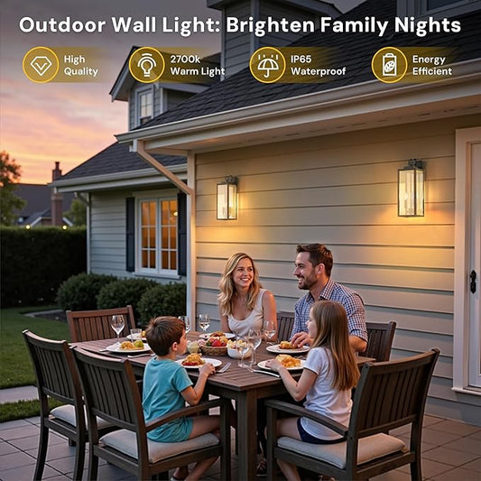 L LOHAS LED 18 Inch Dusk to Dawn Outdoor Wall Lights, 2-Light Black Outdoor Wall Sconce Lantern with Clear Glass Shade, Tall Transitional Exterior Light Fixtures for Porch, Garage, ETL Listed, 2 Pack