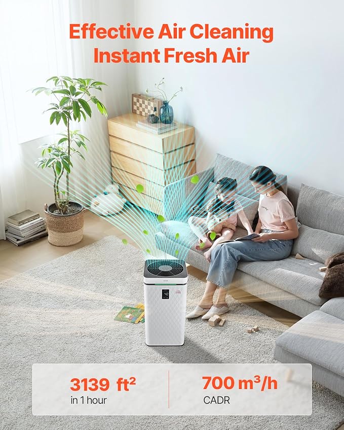VEVOR Air Purifier for Bedroom Home, H13 HEPA Layer Filter 3139 ft²/h Smart Air Purifier with Speed Control & Child Lock Guard, 23 dB Sleep Mode Air Cleaner for Smoke Dust with Convenient Touch Panel