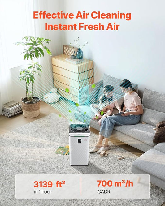 VEVOR Air Purifier for Bedroom Home, H13 HEPA Layer Filter 3139 ft²/h Smart Air Purifier with Speed Control & Child Lock Guard, 23 dB Sleep Mode Air Cleaner for Smoke Dust with Convenient Touch Panel