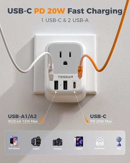 TESSAN 2 Pack Type E F Plug Adapter, Schuko Plug