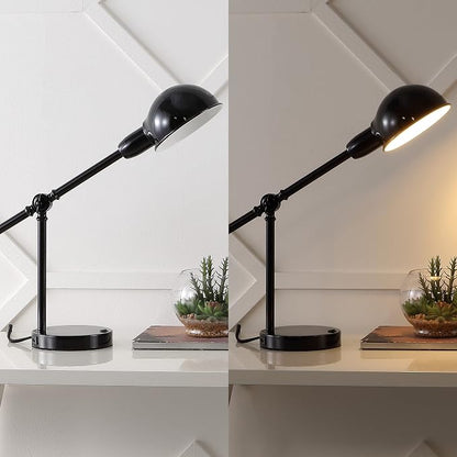JONATHAN Y Curtis Task Lamp 20.25" Industrial Metal Adjustable USB, Black | Vintage Style, Dome Shade, LED Bulb Included, Perfect for Home Office or Nightstand