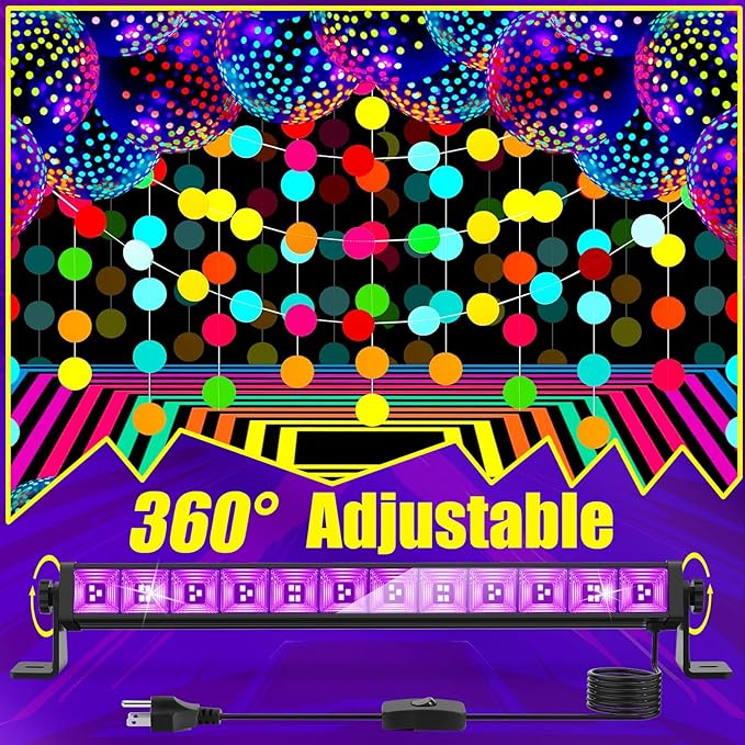 4 Pack 45W LED Black Light Bar, Blacklight with 6.6ft Cord+Switch, Light Up 26x26ft, Glow in The Dark for Halloween, Party, Birthday, Body Paint, Fluorescent Poster, Bedroom