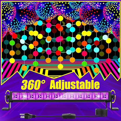 4 Pack 45W LED Black Light Bar, Blacklight with 6.6ft Cord+Switch, Light Up 26x26ft, Glow in The Dark for Halloween, Party, Birthday, Body Paint, Fluorescent Poster, Bedroom