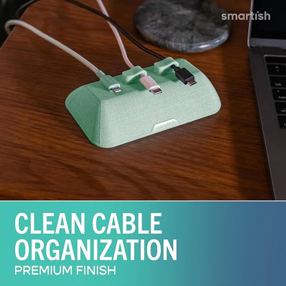 Smartish Magnetic Cord Holder, Bigger Cable Wrangler, Office Desk Organizer | Holds 8 Cords, 2 Cable Clips, Weighted Base, Charger Keeper, Phone Charging Cable Management, Nightstand Accessories, Green