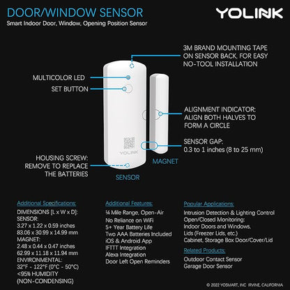 YoLink LoRa Smart Door Sensor Starter Kit: SpeakerHub Audio Hub & 2 Door Sensors - Up to 1/4 Mile Range, Door Left-Open Reminders, up to 5 Year Batteries, Alexa, IFTTT, Home Assistant