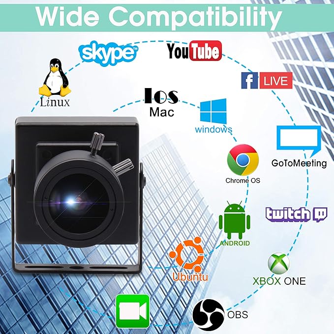 3MP USB Camera 2.8-12mm varifocal Lens Webcam Webcamera for Windows Android Linux Mac Video Comference Webcams Plug &Play OTG USB 2.0 Compact Security Camera