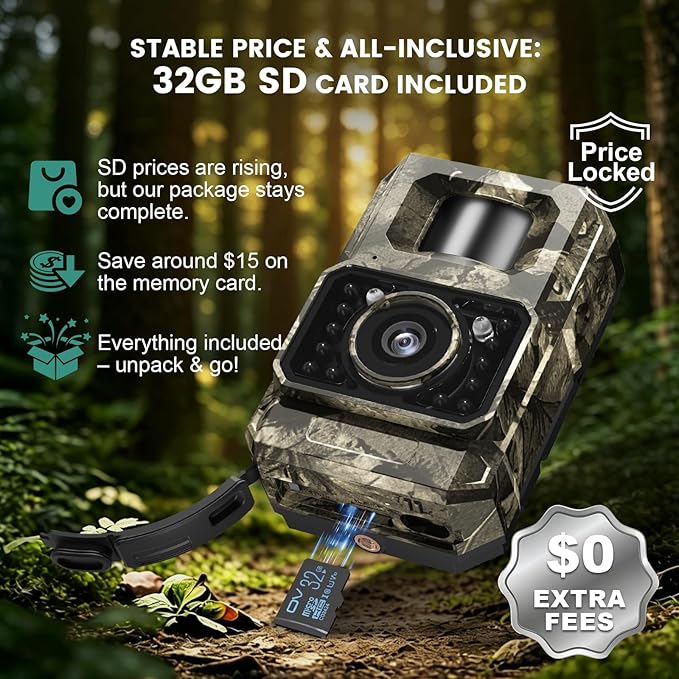 MAXDONE Solar WiFi Trail Camera Bluetooth Game Camera, 4K 64MP Wildlife Cameras 2000mAh Built-in Battery Rechargeable Power Hunting Cameras with Night Vision Trail Cam Bluetooth Wi-Fi Deer Cams