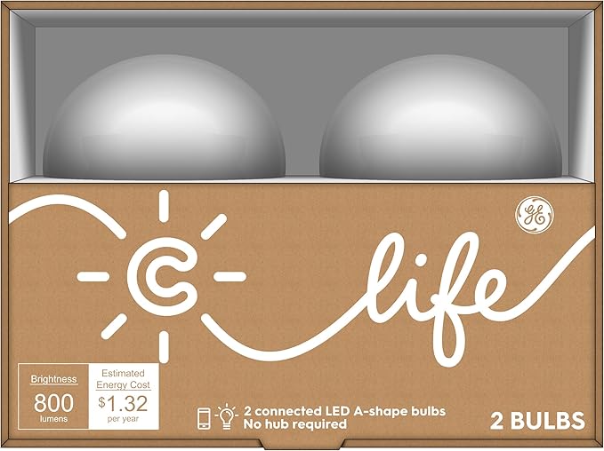 C by GE A19 C-Life Smart LED Light Bulb by GE Lighting, 2-Pack, Works with Alexa