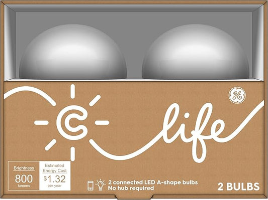 C by GE A19 C-Life Smart LED Light Bulb by GE Lighting, 2-Pack, Works with Alexa