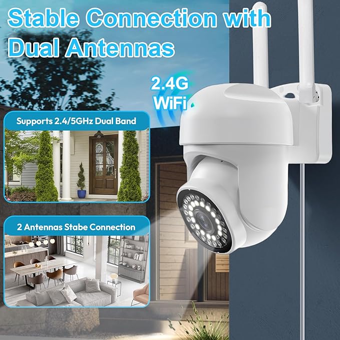3MP Security Camera Outdoor, 360°Pan-Tilt View, 2K HD Cameras for Home Security, Color Night Vision, AI Detection (2 Pack-9.8 ft USB-C Cable)