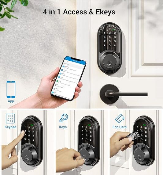 Veise RZ06 Smart Lock for Front Door with App Control, Keyless Entry, Electronic Digital Deadbolt with Touchscreen Keypad Set, Smart Deadbolt, Auto Lock, Easy Installation, Matte Black