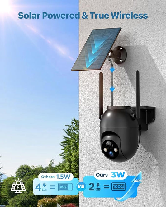 Security Cameras Wireless Outdoor Solar: 2K WiFi Camera for Home Security System - Battery Powered Cam IP66 Waterproof Motion Sensor 360° CCTV Camera- 5G Not Supported