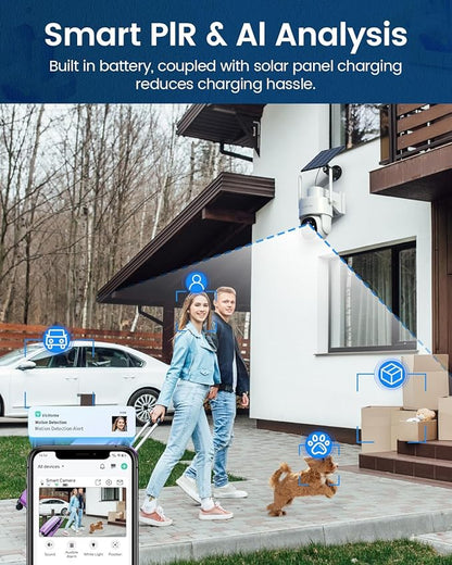 Armorcope Solar Security Cameras Wireless Outdoor,360° View Battery Powered with Spotlight Color Night Vision,2K WiFi Home Security,PIR Sensor,Wireless Easy Install, 2.4 GHz Wi-Fi