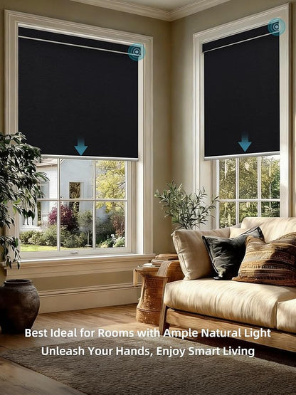 SmartWings Motorized Smart Blinds with Remote, Custom Automatic 100% Blackout Roller Shade Compatible with Alexa/Homekit/Google, Electric Smart Blinds for Indoor Windows, Eclipse Black