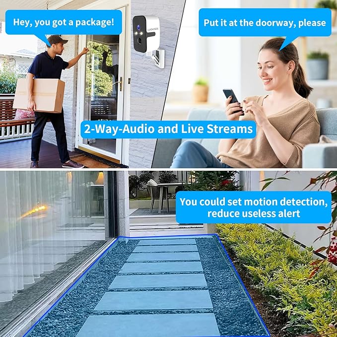 Security Cameras Wireless Outdoor Indoor,180° Horizontal Cameras for Home Security Battery,2.4/5GHz WiFi Camera Motion Detection Alert,2-Way Audio,IP65 WaterProof,Work with Alexa,Built-in Magnet Base
