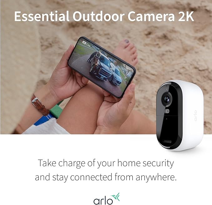 Arlo Essential 2K Security Cam (2nd Gen) – Wireless, Indoor/Outdoor, 3-Cam Set, Color Night Vision, 2-Way Audio, Motion Alerts, Spotlight – White (Renewed)