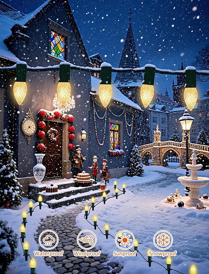 30-Pack C7 Diamond Faceted LED Replacement Bulbs, Shatterproof Warm White, Brighter Illumination, 0.6W Energy Efficient, E12 Base for Outdoor Christmas & Patio String Lights