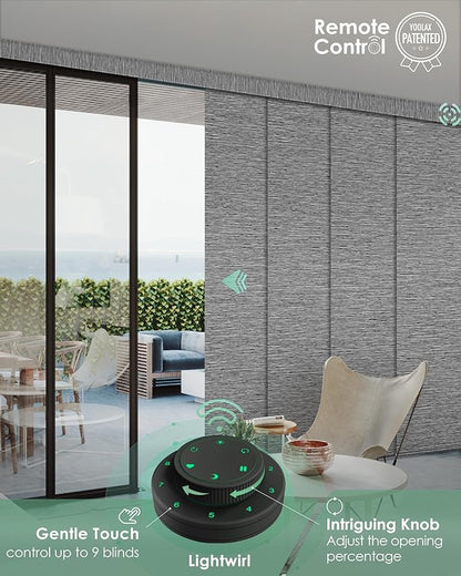 Yoolax Custom XL Smart Sliding Door Blinds, Motorized Sliding Panel Blinds Compatible with Alexa, Fabric Blackout Vertical Rechargeable Battery Shades for Glass Doors(Basalt Stripe Black)