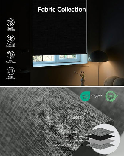 Yoolax Motorized Blinds with Remote, 100% Blackout Smart Roller Shades Work with Alexa, Google, Apple Homekit, Custom Automatic Shades with Voice Control for Bedroom Office (Fabric Dark Gray)