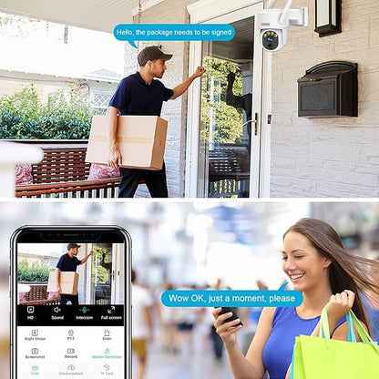 EVERSECU 2K Outdoor-Solar Security Camera Wireless with PTZ 360° View, Smart Siren, Spotlights, Color Night Vision, AI Human Detection, 2-Way Talk, Compatible with Alexa, Cloud/SD Card Storage(4pack)