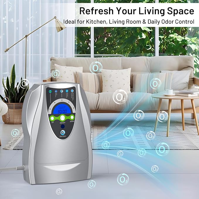 Ozone Machine Generator, Multifunctional with Timer, 500mg/h Portable Ozone Machine for Home, Kitchen, Office, Cleaning Water, Fruits and Vegetables