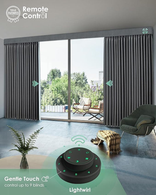 Yoolax Motorized Curtains with Remote, Blackout Curtains with Voice Control, Smart Retractable Shades for Living Room, Bedroom, Compatible with Alexa Google Home, APP Control, Custom Size, Grey