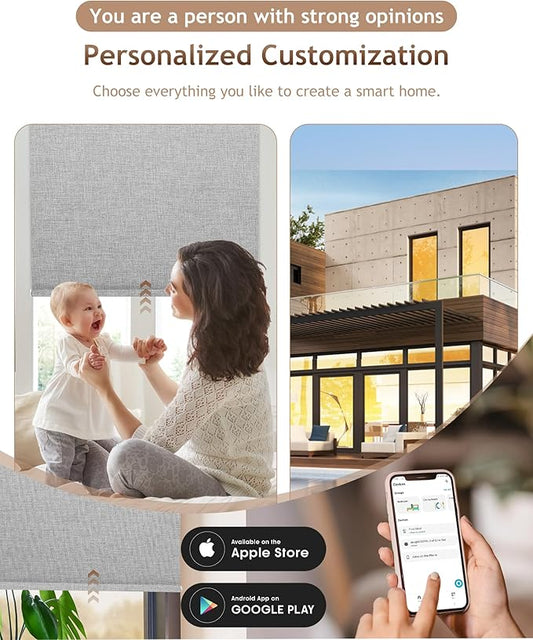 Motorized Blinds with Remote: Kincmo 100% Blackout Roller Shades Work with Apple Homekit,Alexa,Google Home, Customized Electric Blinds with App,Voice Control (100% Blackout Natural Grey)