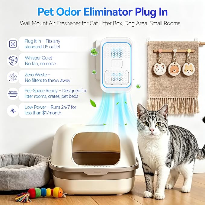 Mini Air Purifier 3 Pack – Filterless Plug in Negative Ion Air Ionizers, Quiet Pet Odor and Cat Dog Odor Eliminator, Smoke, Dust, Pollen – for Litter Box Area, Bedroom, Kitchen, Bathroom, Office