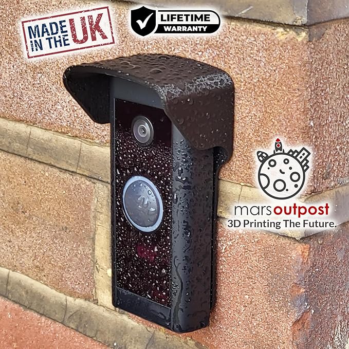 No Drill Rain Cover for Video Doorbell Wired (Model 5AT3T5) Hood Anti-Glare Protection Weather Protector Rain Shield No-Drill Weatherproof Snow Sun Shade Made in UK