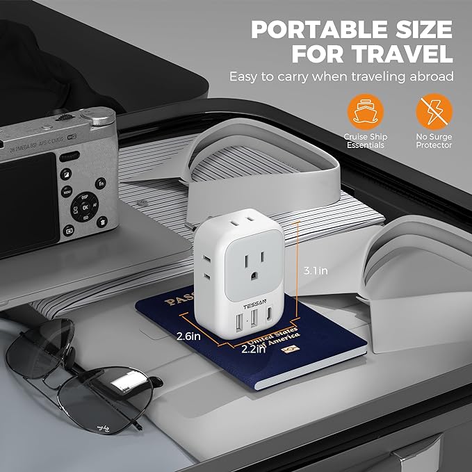 TESSAN Switzerland Travel Plug Adapter, Type J Plug, 2 Pack