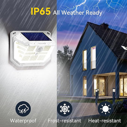 TECKNET 231 LED Solar Motion Lights Outdoor, 300° Angle & 3 Lighting Modes, PIR Motion Sensor & IP65 Security Solar Wall Lights for Fence Front Door Yard Deck Garden Garage(6 Pack)