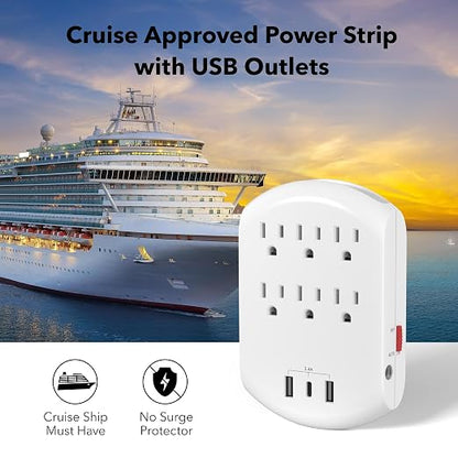BN-LINK Outlet Extender, Multi Plug Outlets with 6 Outlets 3 USB Ports (3.4A Total), Dusk-to-Dawn Sensor Night Light, Outlet Splitter with Top Phone Holder, for Traveling, Home, School, Office
