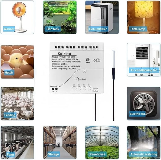 Easy Operation,Zigbee WiFi Temperature Switch ,with Waterproof Temperature Sensor Probe ,Remote Monitoring,Tuya App Remote 4 Channel 10A Clean Contact Relay Switch(tuya zigbee hub Needed)