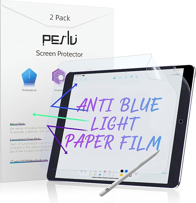 Peslv 2 Pack Anti Blue Light Paper Film for iPad 9th 8th 7th Generation 10.2 Inch, Drawing & Writing Feel Like on Paper, Matte Anti Glare PET Screen Protector, BlueLight Filter Eye Protection Cover