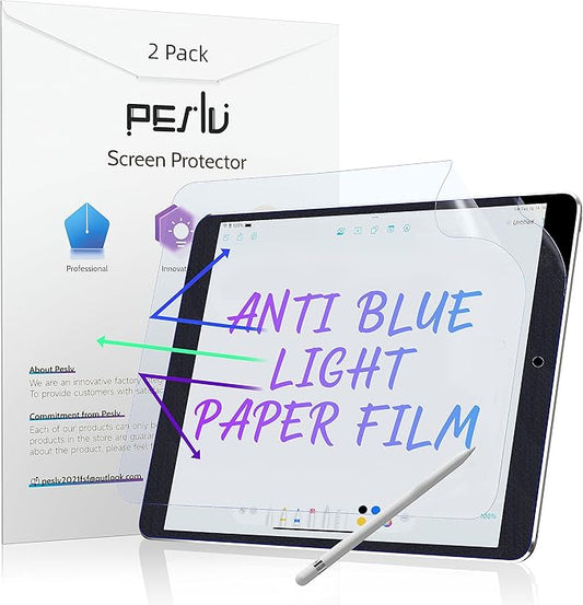 Peslv 2 Pack Anti Blue Light Paper Film for iPad 9th 8th 7th Generation 10.2 Inch, Drawing & Writing Feel Like on Paper, Matte Anti Glare PET Screen Protector, BlueLight Filter Eye Protection Cover