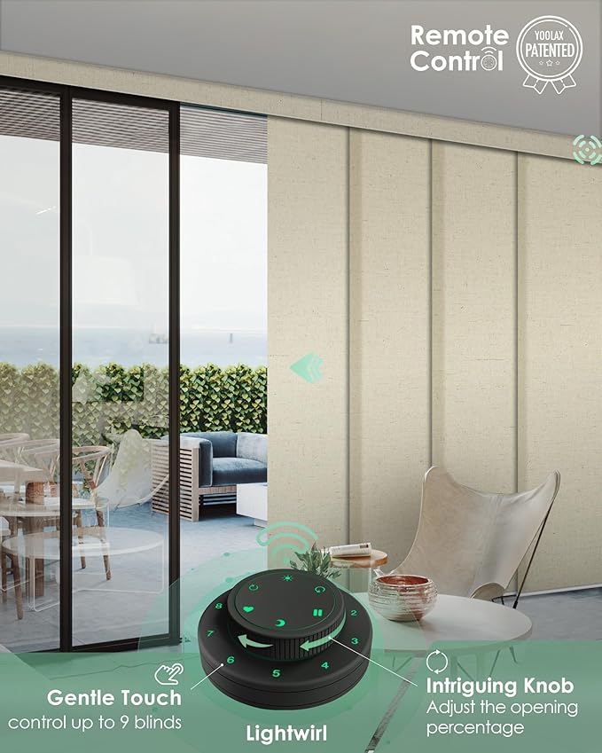 Yoolax Custom XL Smart Sliding Door Blinds, Motorized Sliding Panel Blinds Compatible with Alexa, Fabric Shading Vertical Rechargeable Battery Shades for Glass Doors(Haystack Yellow)
