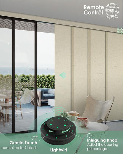 Yoolax Custom XL Smart Sliding Door Blinds, Motorized Sliding Panel Blinds Compatible with Alexa, Fabric Shading Vertical Rechargeable Battery Shades for Glass Doors(Haystack Yellow)