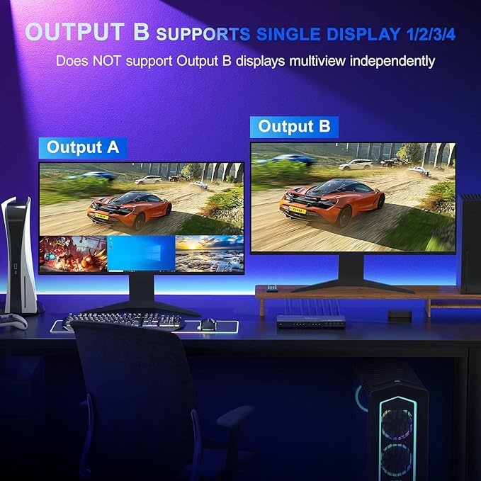 4K HDMI Multiviewer Switch 4x2 with PIP, PORTTA Quad Multi Viewer Seamless Switcher 4 in 2 Out with Toslink, 3.5mm Audio Output Support 4K 30Hz, 6 Viewing Modes, Downscaler for PS4/PC/DVD