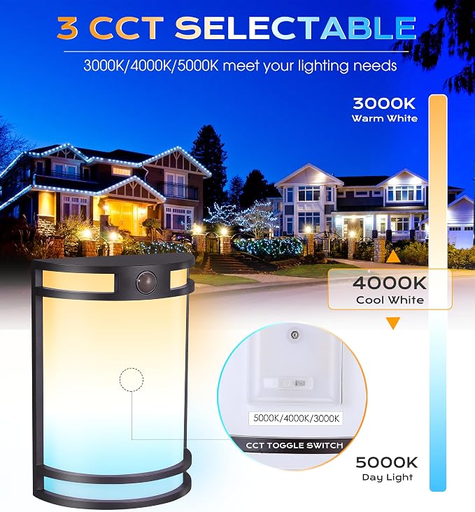 CLOUDY BAY 3 Color Indoor Outdoor Motion Sensor LED Wall Light,120V 15W 1000LM Wall Sconce,3000K/4000K/5000K Selectable,Wet Location,Oil Rubbed Bronze