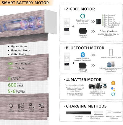 ACMEART Motorized Zebra Blinds,Smart APP & Remote Control Light Filtering Zebra Shades,Compatible with Alexa,Custom Size Electric Window Blinds for Home Office (Rosybrown)