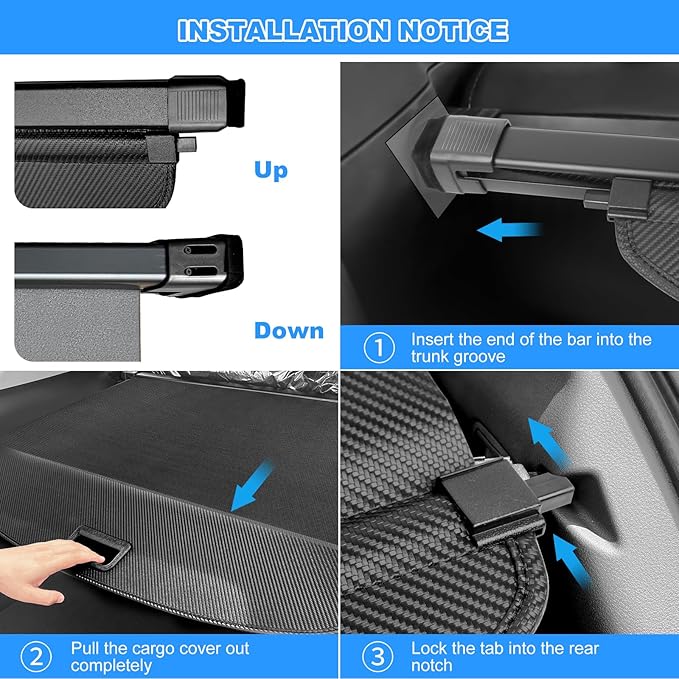 AUXKO Retractable Cargo Cover for GMC Acadia/Chevy Traverse 2026-2024/ Buick Enclave 2025 2026, Trunk Cover Luggage Security Cover Shielding Shade Anti-Peeping Luggage Privacy Screen, Carbon Fiber