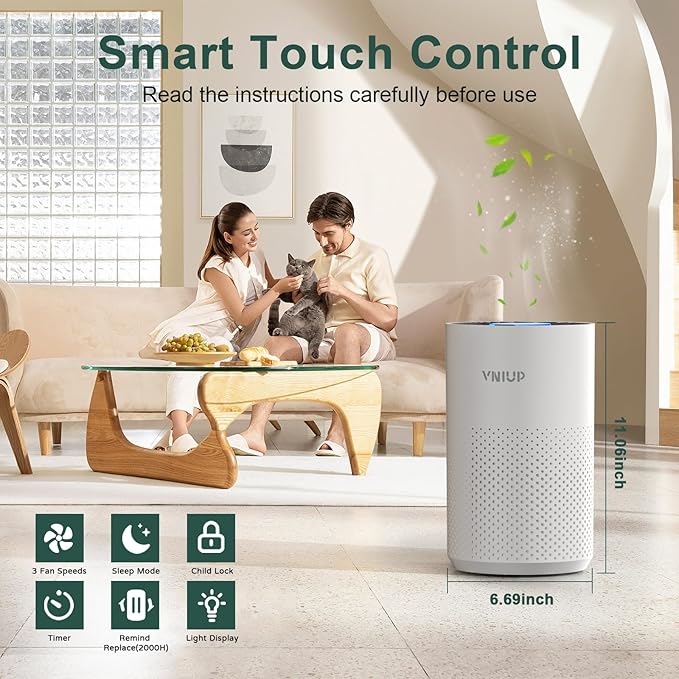 Air Purifiers for Bedroom Home up to 1350 ft² - Vniup H14 True HEPA Room Air Purifiers for Bedroom, with Fragrance Function Sleep Mode& Light Mode Air Cleaner for Pet Dander Odor Dust Smoke