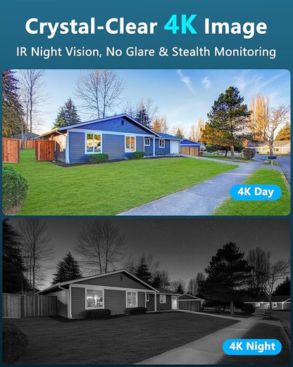 (2026 New) 4K Wireless Security Camera System Outdoor, Long Range +76% WiFi, Dual Antennas Cameras & 4-Antenna NVR, PIR Human Detection, 130° Wide Angle, 2-Way Audio, No Monthly Fee