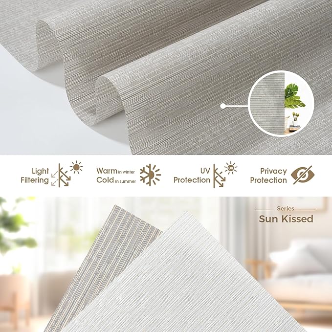 HeyBlinds Motorized Blinds with Remote, Smart Roller Shades with App & Voice Control, Work with Alexa Google HomeKit, Light Filtering Custom Shades for Living Room Office(Sun Kissed-Grayish Coffee LF)