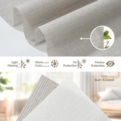 HeyBlinds Motorized Blinds with Remote, Smart Roller Shades with App & Voice Control, Work with Alexa Google HomeKit, Light Filtering Custom Shades for Living Room Office(Sun Kissed-Grayish Coffee LF)