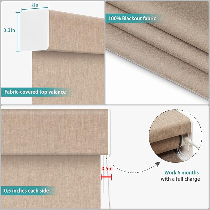 Changshade Smart Roller Shade with Remote Control Blackout Automatic Window Shades for Home Custom Size Motorized Blinds for Windows Work with Alexa,Google Home,Apple Homekit, Khaki Brown