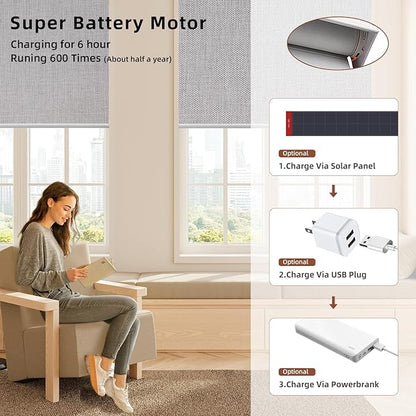 Motorized Blinds Roller Shade with Remote: Canisteo Automatic Smart Blind for Windows 100% Blackout, Electric Blinds Compatible with Alexa/Google Home/Apple Homekit, Customized Size, Neat Light Grey