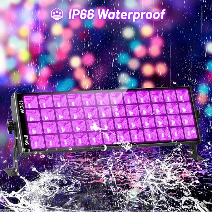 120W Waterproof LED Black Lights, YQNLIFA 2 Pack 10Ft Cable Black Light Bar with Plug & Switch, IP66 Indoor/Outdoor Blacklight for Neon Glow Party, Body Paint, Fluorescent Reactive, Back Yard, Stage